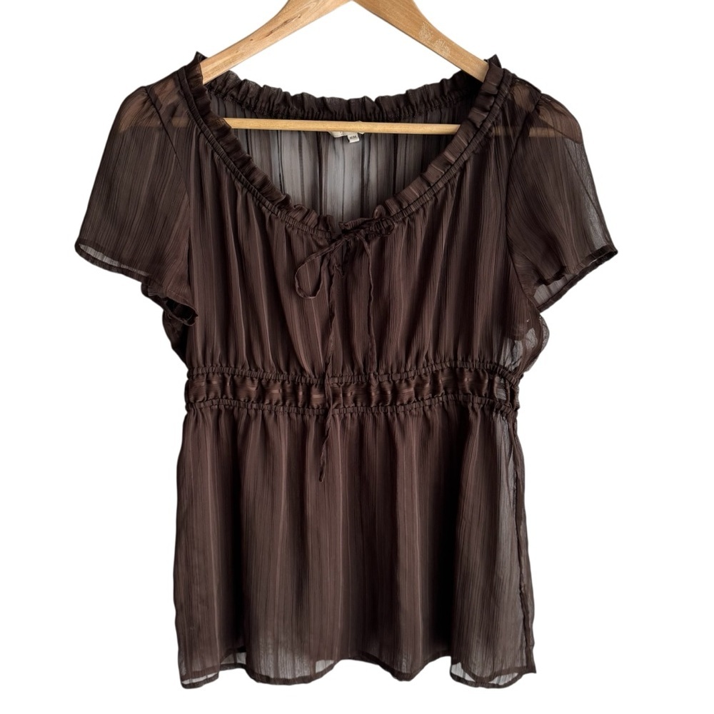 Vintage Y2K Fairycore Sheer Brown Babydoll Top M Peasant Romantic Boho Fairy
